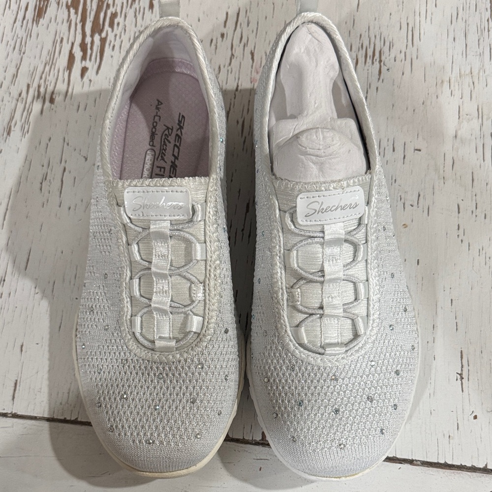 Skechers Women's Sparkling White Slip-On Sneakers